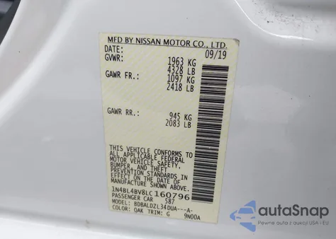 2020 Nissan Altima S Fwd из США, поврежденный, VIN 1N4BL4BV8LC160796